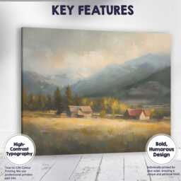 Mountain Farmstead Valley Panorama Rustic Landscape Canvas Wall Art Print Decor Picture Ready To Hang - thumbnail 1