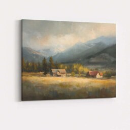 Mountain Farmstead Valley Panorama Rustic Landscape Canvas Wall Art Print Decor Picture Ready To Hang - thumbnail 4