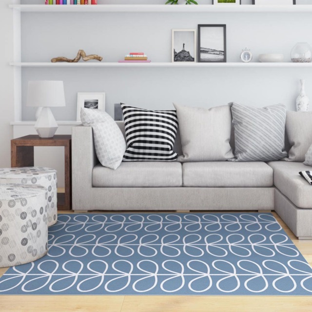 Vinyl Area Rug - Blue Graphic Leaves Design Printed On PVC Floor Mat/Vinyl Doormat/ Bathmat Rug. Art Mat - image 1