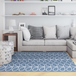 Vinyl Area Rug - Blue Graphic Leaves Design Printed On PVC Floor Mat/Vinyl Doormat/ Bathmat Rug. Art Mat - thumbnail 1