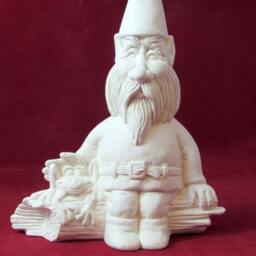 Ready To Ship-Ceramic Ready To Paint Garden Gnome On A Log With Frog - 9 Inches, Lawn Or Garden Gnome, Outdoor Indoor - thumbnail 2