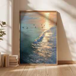 Surfing Poster, Retro Surf Print, Beachy Wall Art, Blue Summer Ocean Dopamine Decor, Beach Painting Coastal Decor - thumbnail 1