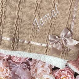 Personalised Baby Blanket Knitted Grey Bow Detail Sherpa Reverse Boy Girl Gift New Baby - thumbnail 3