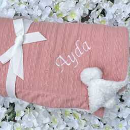Personalised Baby Blanket Knitted Grey Bow Detail Sherpa Reverse Boy Girl Gift New Baby - thumbnail 4