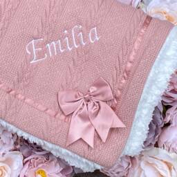 Personalised Baby Blanket Knitted Grey Bow Detail Sherpa Reverse Boy Girl Gift New Baby - thumbnail 2