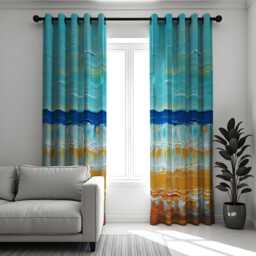 Ocean Sunset Beach Curtains, Coastal Landscape Window Panels, Custom Heading & Size Drapes With Abstract Sea Print For Nautical Decor - thumbnail 3