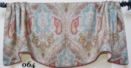 P. Kaufmann-Lyric Patina-Teal Blue Red Paisley Window Valance Corded Lined Rod Pocket Scalloped Linen Fabric Made To Order - thumbnail 1