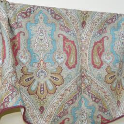 P. Kaufmann-Lyric Patina-Teal Blue Red Paisley Window Valance Corded Lined Rod Pocket Scalloped Linen Fabric Made To Order - thumbnail 2