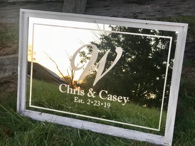 Personalized Monogram Mirror, Large Wedding Custom Engraved Etched 24x36 Mirror - image 1