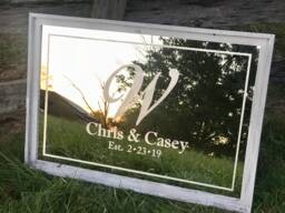 Personalized Monogram Mirror, Large Wedding Custom Engraved Etched 24x36 Mirror - thumbnail 1