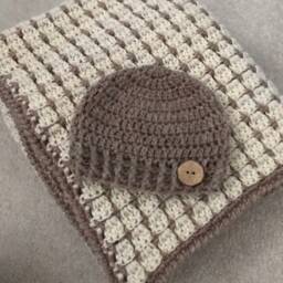Neutral Baby Blanket - Crochet Shower Gift Brown Gender - thumbnail 4
