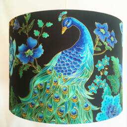 Peacock Lampshade Oriental Chinoise Drum Lamp Shade, Black & Gold - thumbnail 1