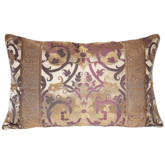 Throw Pillow Cushion Cover Silk Lampas Rubelli Fabric Ivory & Purple Vignola Pattern - Handmade in Italy - image 1