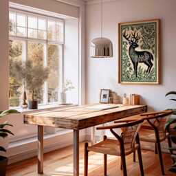 Deer Poster, Woodland Animal Print, Botanical Nature Wall Art, Rustic Forest Home Decor - thumbnail 3