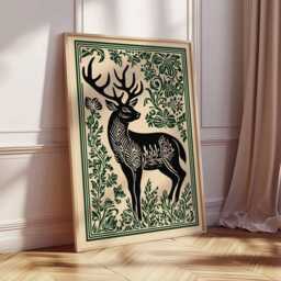Deer Poster, Woodland Animal Print, Botanical Nature Wall Art, Rustic Forest Home Decor - thumbnail 2