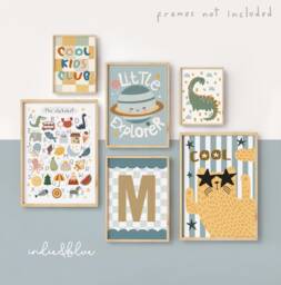 Personalised Set Of 6 Gallery Wall Prints in Bright Colours, Toddler Bedroom & Playroom Decor, Neutral Kids Room Art - thumbnail 1