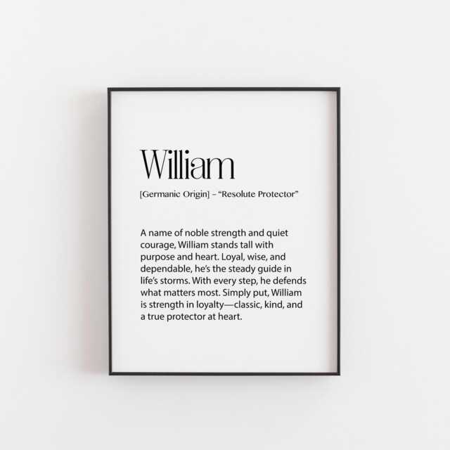 William Name Meaning Print - Personalized Wall Art, Boy Nursery D??cor, Birthday Or Christmas Gift, Elegant Dictionary Style Poster - image 1