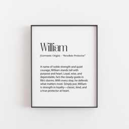 William Name Meaning Print - Personalized Wall Art, Boy Nursery D??cor, Birthday Or Christmas Gift, Elegant Dictionary Style Poster - thumbnail 1