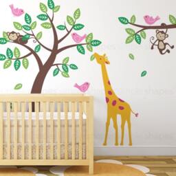 Monkey, Giraffe, & Birds Tree Wall Decal Kids Nursery Decor - thumbnail 3