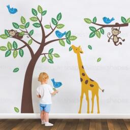 Monkey, Giraffe, & Birds Tree Wall Decal Kids Nursery Decor - thumbnail 2