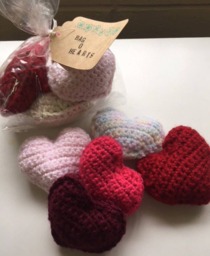Crocheted Bag Of Mini Stuffed Hearts Bowl Filler Pillow Tucks - thumbnail 1