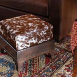 Handmade Cowhide Ottoman, Walnut Wood Stool, Rustic Home Decor - thumbnail 2
