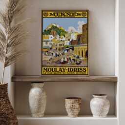 Vintage Meknes Morocco Travel Poster Print, Moulay Idriss Medina North Africa Tourism Wall Art - thumbnail 3