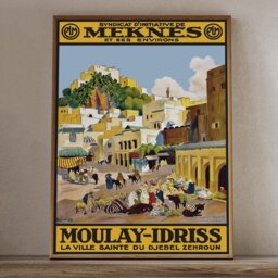 Vintage Meknes Morocco Travel Poster Print, Moulay Idriss Medina North Africa Tourism Wall Art - thumbnail 2