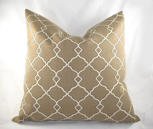 Decorative Pillow Cushion Cover - Accent Throw Waverly- Williamsburg Chippendale Fretwork Mocha Indoor Outdoor - image 1