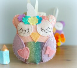 Felt Unicorn Owl Hanging Decoration Fantasy Nursery Decor - thumbnail 1