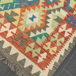 Classic Kilim Rug, Handmade Artisan Afghan Turkish Aztec Wool Rug 202x152 cm - thumbnail 2
