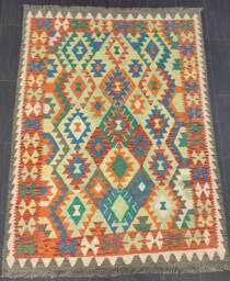 Classic Kilim Rug, Handmade Artisan Afghan Turkish Aztec Wool Rug 202x152 cm - thumbnail 1