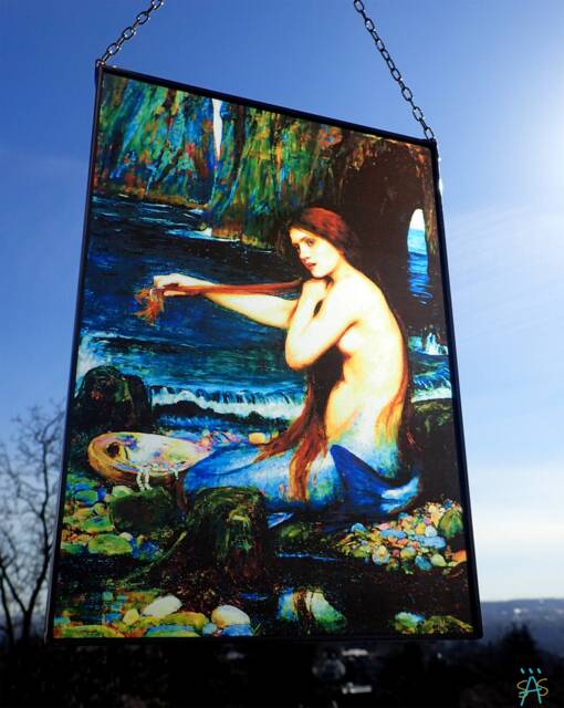 Mermaid Stained Glass Art - John William Waterhouse Canvas Print - image 1