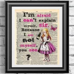 Alice in Wonderland Art Print Funny Quote On Antique Dictionary Page - thumbnail 1