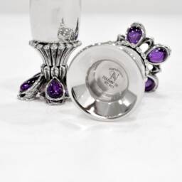Floral Extraordinary Candlestick Holders Made Of Sterling Silver & Amethyst Stones - Modern Judaica Elegant Wedding Gift - thumbnail 2