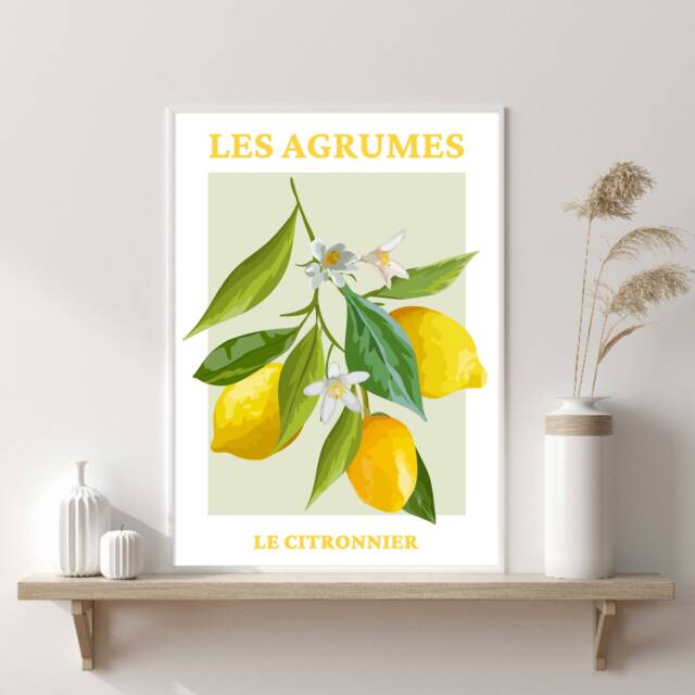 Lemon Art Print, Les Agrumes, Modern French Wall Poster, Fruit Art, Kitchen Home Decor, Prints, Posters - image 1
