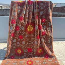 Luxury Velvet Suzani Handmade Quilt - Decorative Embroidered Bedding - thumbnail 3