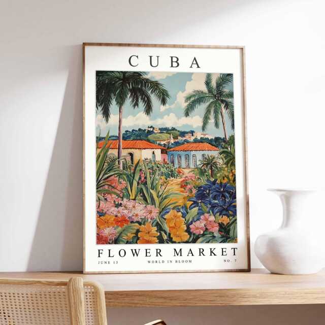 Cuba Flower Market Poster Vibrant Caribbean Floral Wall Art - image 1