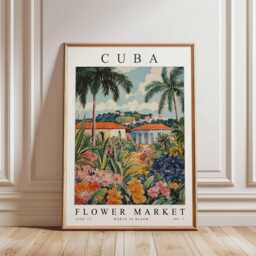 Cuba Flower Market Poster Vibrant Caribbean Floral Wall Art - thumbnail 3