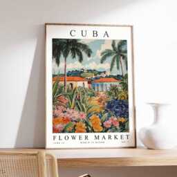 Cuba Flower Market Poster Vibrant Caribbean Floral Wall Art - thumbnail 1