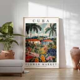 Cuba Flower Market Poster Vibrant Caribbean Floral Wall Art - thumbnail 2