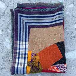 Cotton Kantha Quilt Reversible Patchwork Block Print Handmade Boho Throw Blanket - thumbnail 4