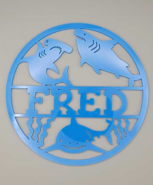 Personalised Sharks, Under The Sea, Ocean Wall Plaque, Kids Bedroom Decor, Name, Door Or Wall Hanger in Acrylic Wood - image 1