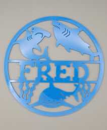 Personalised Sharks, Under The Sea, Ocean Wall Plaque, Kids Bedroom Decor, Name, Door Or Wall Hanger in Acrylic Wood - thumbnail 1