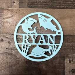 Personalised Sharks, Under The Sea, Ocean Wall Plaque, Kids Bedroom Decor, Name, Door Or Wall Hanger in Acrylic Wood - thumbnail 2