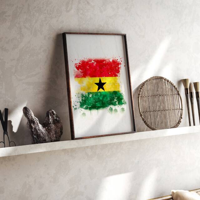 Ghana Watercolor Flag Wall Art Print - Travel Poster