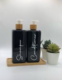 Personalised Black Square Soap Dispenser Bottle With White Bamboo Pump 250Ml & 500Ml