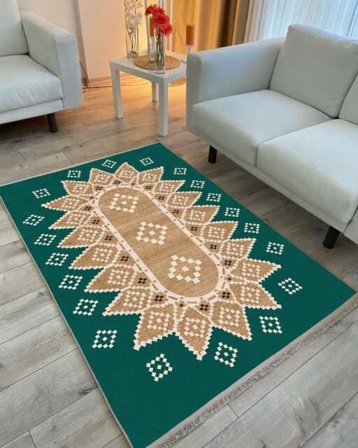 Emerald Chenille Rug Traditional Medallion Motif, Washable Carpet - image 1