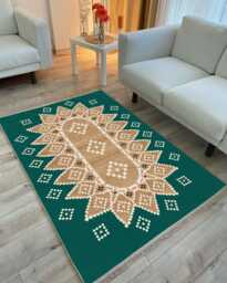 Emerald Chenille Rug Traditional Medallion Motif, Washable Carpet
