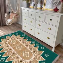 Emerald Chenille Rug Traditional Medallion Motif, Washable Carpet - thumbnail 3